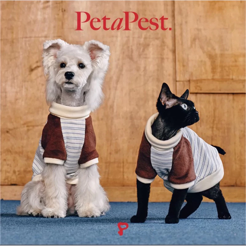 tw-11134207-7rbk8-m6c75fncde0m8c Pawfect pets *Petapest 藍條紋毛絨拼接高領針織衫:圖片 1
